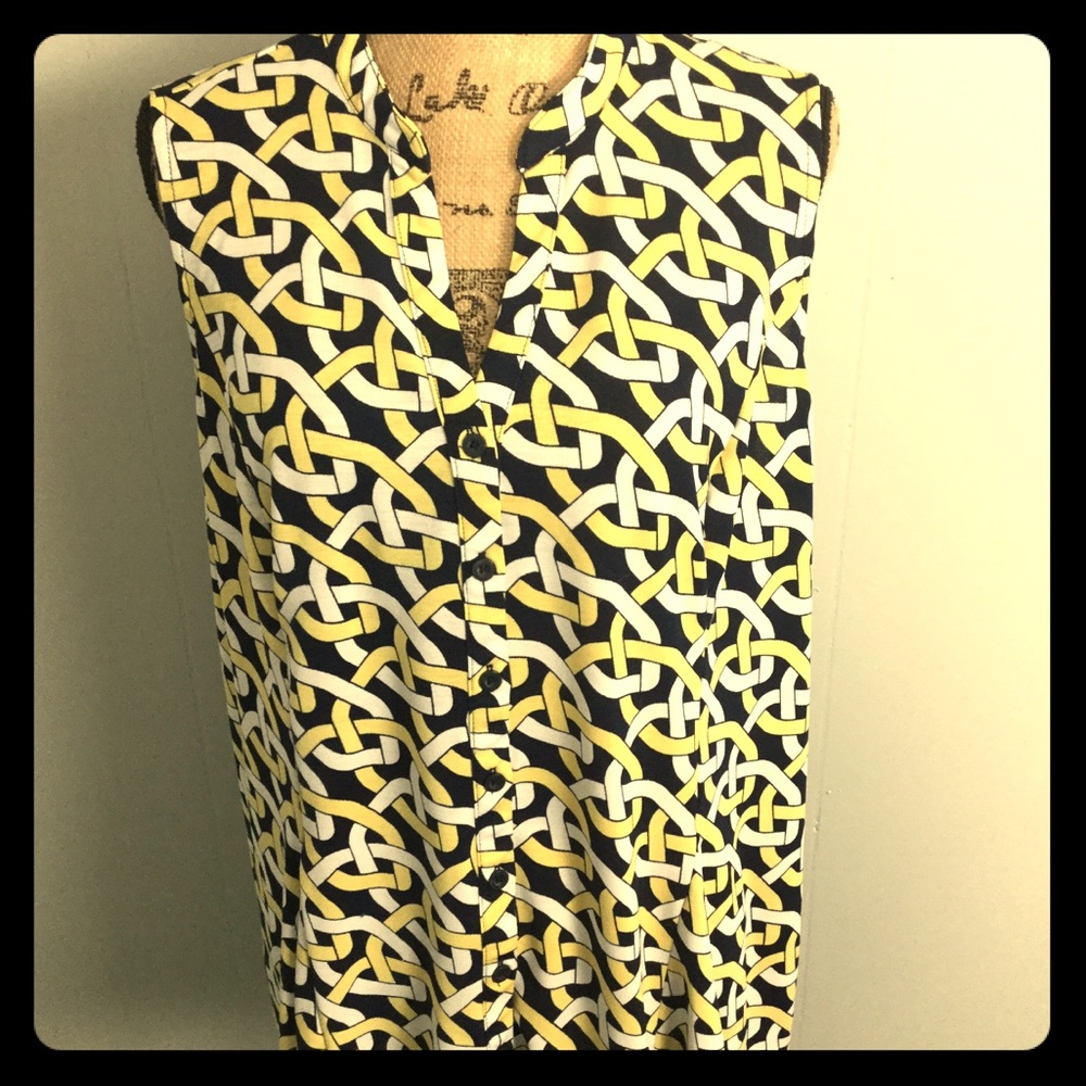 Charter club 2X navy yellow geo Print slvls top